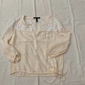 Girls BCBG Maxazria Sateen/Silk Eyelet and White Two Toned Long Sleeve Blouse wi